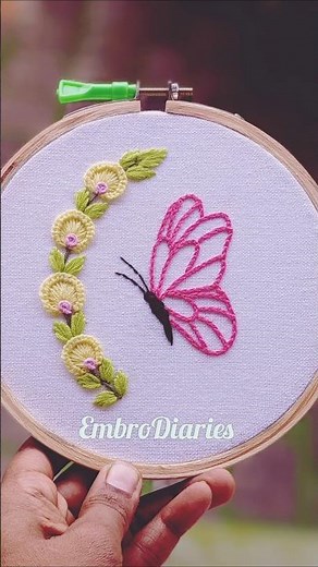 VERY VERY EASY BUTTERFLY AND FLOWERS HAND EMBROIDERY DESIGN FOR BEGINNERS #embroideryhoop