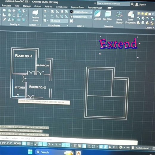 AutoCAD Extend Command Tutorial 🔥 | Easy Method for Beginners #autocad #2d #architecture #3d#Extend