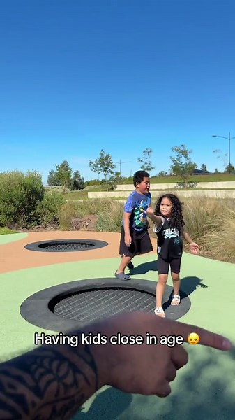 2020 vs 2021 babies 😂 my girl always ready to throw hands meanwhile my son knows never to lay a hand on girls so he’s pushing her off is all he can do 😂