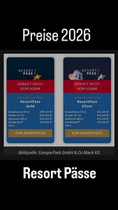 🎢 Europa-Park ResortPass 2026 – alle Preise für euch zusammengefasst 🎢 Hallo liebe Gäste & Follower 👋 wir sind die Pension Yvonne SUPERIOR in Rust, direkt beim Europa-Park, und informieren euch heute über die neuen ResortPass-Preise für die Saison 2026 🎠 Die Sommersaison startet am 28. März 2026 und mit dem ResortPass genießt ihr das Europa-Park Resort ein ganzes Jahr lang – je nach Pass mit unterschiedlichen Vorteilen ✨ ✨ ResortPass Silver 🎟 Zutritt an über 230 festgelegten Öffnungstagen �