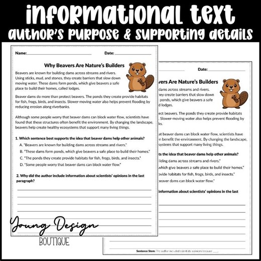 Informational Text Worksheet | Text Evidence & Author’s Purpose | Reading Comprehension PDF - Etsy