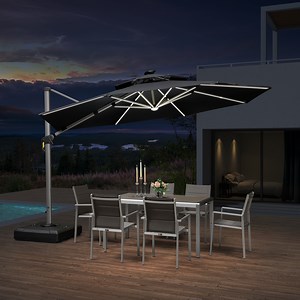PURPLE LEAF 12FT Deluxe Round Solar Powered LED Patio Umbrella, Large Offset Cantilever Umbrella with 360° Rotation, Black - Walmart.com