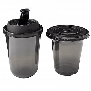 [Hot Item] Eco Friendly Biodegradable Soil Compostable Disposable Cold Drink Cups in Black Plastic Pet Material Bubble Tea Straw Flat Lid of Wholesale Tableware Packaging