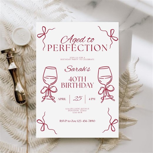 Editable Wine Birthday Party Invite for Her 21st 30th 40th Aged to Perfection Party Invitation Winery Themed Birthday Wine Tasting Dinner - Etsy