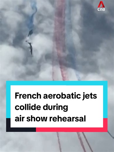 Two Alpha Jets from France’s famed Patrouille de France aerobatic team collided mid-air during a training exercise on Tuesday (Mar 25), sending one aircraft crashing to the ground in a fiery explosion. Authorities confirmed that all three people onboard the jets ejected safely and were taken to hospital.