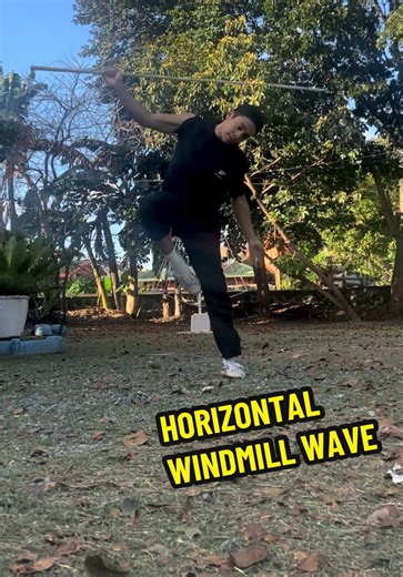 How to wushu staff: Horizontal Windmill Wave | step by step martial arts Bo tutorial. #martialarts #bostaff #wushu #kungfu #wukong
