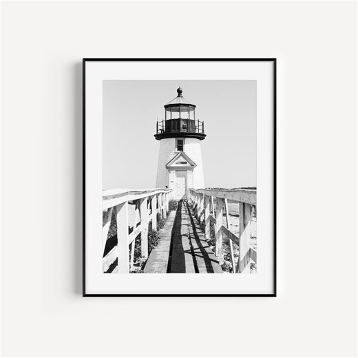 Black and White Nantucket Print, Brant Point Lighthouse, Beach Photography, Coastal New England Decor, Nautical Wall Art for Living Room - Etsy