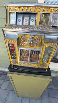 Vintage Antique Watling 1c Treasury Slot Machine with rare Gumball Vendor Front and Fortune Reels