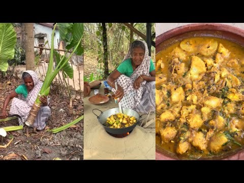 Garden Fresh Taro Stem & Fish Head Recipe | Authentic Bengali Village Style 
