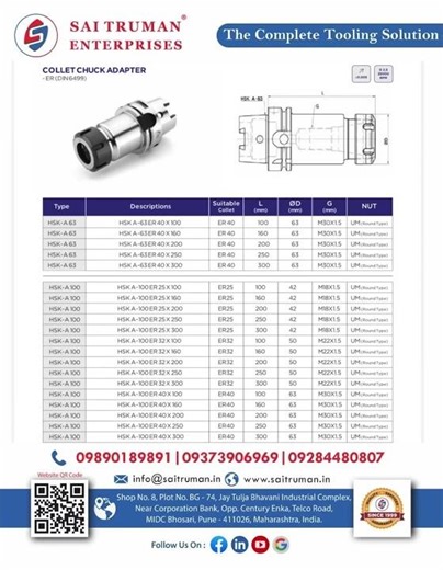 HSK COLLET CHUCKS #saitrumanenterprises #hskcolletchuck #machinetools #vmcmachining