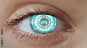 Closeup eye scan denying system access biometric identification process fail