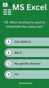 What shortcut is used to show hide the status bar #exceltips #excelshortcuts