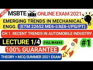 Emerging trends in mechanical engineering msbte | ch 1 lecture 1 sem 6 online exam 2020 imp in hindi