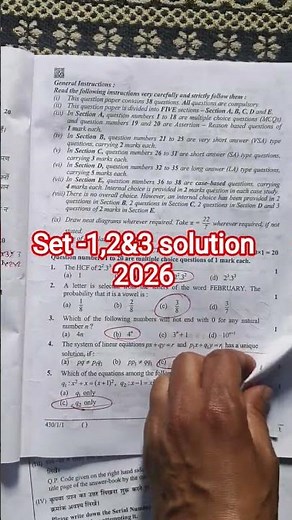 CBSE class 10 maths set 1,2,3 answer key 2026 / class 10 basic maths set 3 solution 2026/ cbse 2026