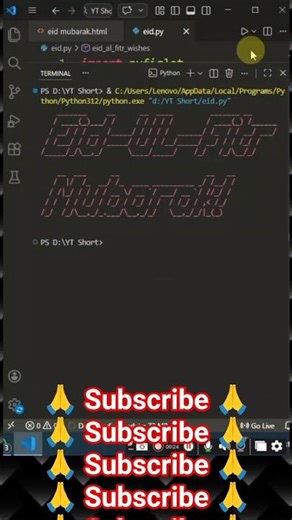 Python | EID MUBARAK | EID MUBARAK PRINT BY PYTHON #python #eid2026 #eidmubarak #shorts #viral #py