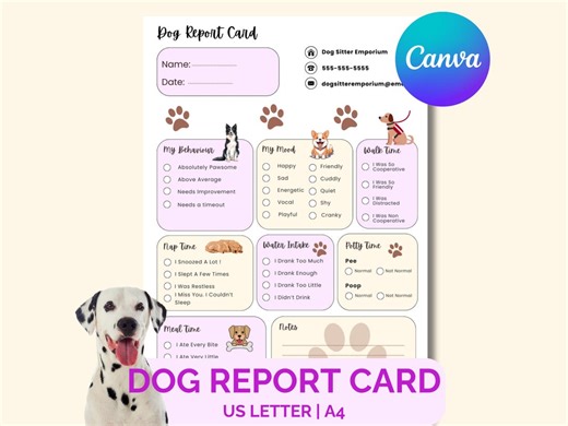 Dog Sitter Report Card, Pet Daycare Tracker (PDF) - Etsy Canada