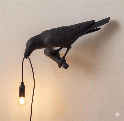 Gothic Bird Table Lamp – Black Crow Edison Bulb Light, Unique Home Decor - Etsy