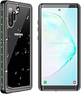SPIDERCASE for Samsung Galaxy Note 10+ Plus Waterproof Case, Built-in Screen Protector Fingerprint Unlock with Film, Shockproof Full Body Case for Samsung Galaxy Note 10+ Plus 5G 2019, Green/Clear