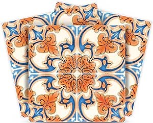 Backsplash Peel and Stick Tile Stickers 24 PC Set Authentic Tile Decals Bathroom & Kitchen Vinyl Wall Decals Easy to Apply Just Peel & Stick Home Decor (4x4 Inch, Vintage Orange H7)