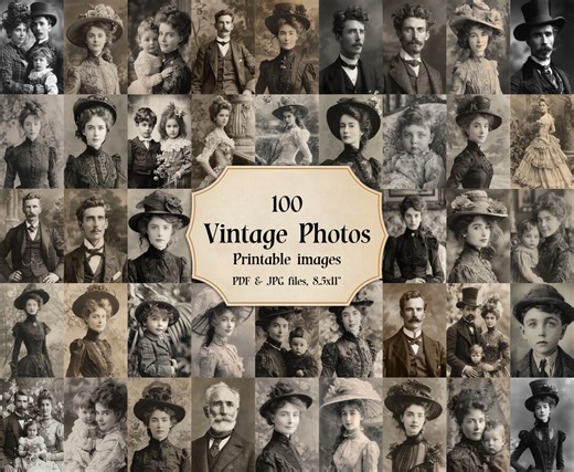 100 Vintage Victorian Photos: Black and White Ephemera (JPG & PDF) - Etsy