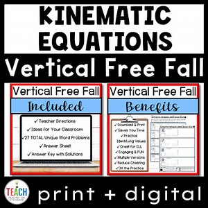 Physics Kinematic Equations-Digital   Print Activities-Vertical Free Fall