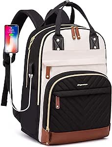 Laptop Backpack for Women Bag - 15.6 inch Work Travel Backpack with USB Charger College Bookbag Waterproof Business Computer Backpack Anti-theft Casual Backpacks for Nurse Teacher Beige Black Brown