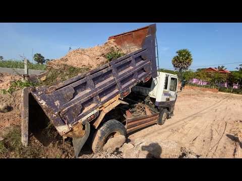 Dump Truck Gets Stuck While Unloading Sand! Big Mistake! 😱