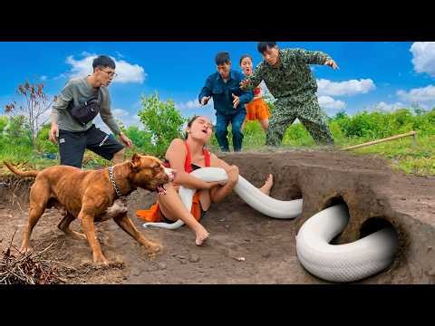 Brave Hunters Use Pitbull Dog To Track Down 2 Giant White Python
