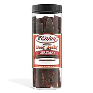 Enjoy Teriyaki Beef Jerky 20 oz Jar (Pack of 1) | 32 Count | Traditional Style | High Protein | Low Fat | Zero Trans Fat | No Preservatives | No MSG | No Nitrites | Resealable Jar