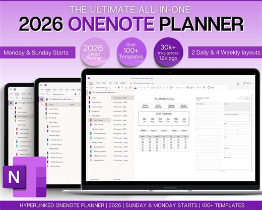 Onenote Planner, 2026 Digital Planner, Onenote Template, Daily, Weekly, Monthly Planning for Windows, Adhd, Notebook, One Note, Minimalist - Etsy