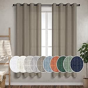 Pitalk Taupe Grey Linen Curtains 63 Inch Length for Living Room Bedroom 2 Panels Set Grommet Lightweight Semi Sheer Primitive Window Curtains 52 Inch Wide Modern Farmhouse Linen Drapes 52x63 in Long