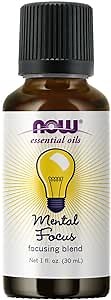 NOW Essential Oils, Mental Focus Oil Blend, Centering Aromatherapy Scent, Blend of Pure Essential Oils, Vegan, Child Resistant Cap, 1-Ounce