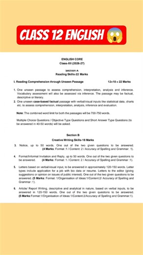 Class 12 English 2026-27 😱 पूरा Syllabus + Marks Weightage #aadityakt11th12th #viral #aadityakt