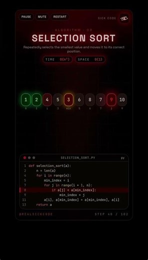 Selection Sort #SelectionSort #Algorithms #Coding #SoftwareEngineering #Programming