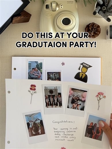 A graduation guest book idea to keep the messages, photos and memories from everyone who came to celebrate your big day🎓#classof2026 #2026graduate #graduationparty #guestbookideas #polaroidguestbook
