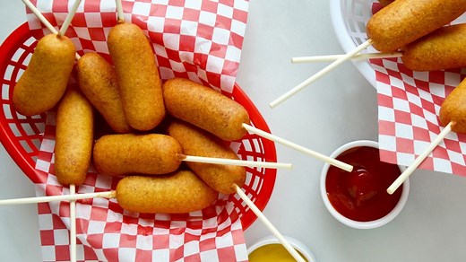 24K views · 56 reactions | Love corn dogs? Whip up this state fair favorite at home with Easy Homemade Mini Corn Dogs! Cornmeal-battered hot dogs deep-fried until golden brown and slightly crisped. RECIPE: https://www.justataste.com/easy-homemade-mini-corn-dogs-recipe/ | Just a Taste | Facebook