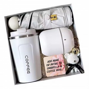 Personalized White Gift Box Set | Custom Umbrella & Coffee Mug | Luxury Self-care Gift for Her | Birthday, Thank You, Corporate - Etsy