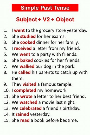 Simple Past Tense Examples | Affirmative Sentences | Basic English