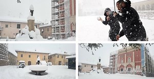Spettacolo Umbria: a Norcia la nevicata più intensa degli ultimi 20 anni, ad Assisi i frati giocano a palle di neve | FOTO e VIDEO