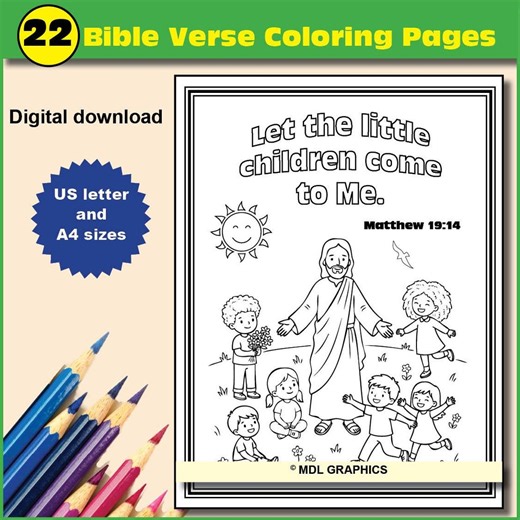 22 Bible Verse Christian Coloring Pages for Kids. - Etsy