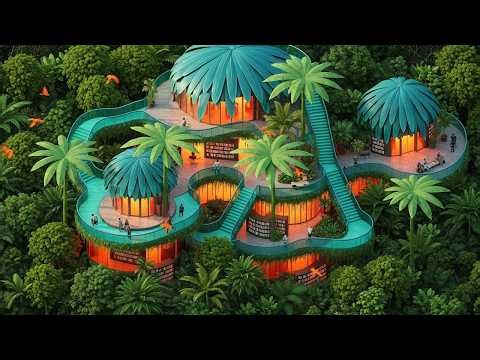 Primitive Jungle Library Build – Multi-Level Palm Leaf & Resin Shelter (ASMR)