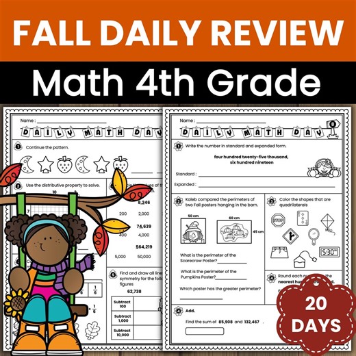 Fall Daily Math Review Worksheets | 4th Grade | Morning Work & Spiral Review - Etsy