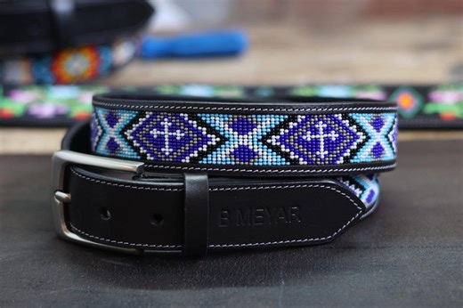 Handmade Leather Beaded Belt: Western Style, Removable Buckle - Etsy
