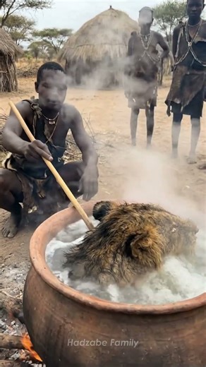 Boiling a Lion Head in African Wilderness #triballife #tribalfood #shorts