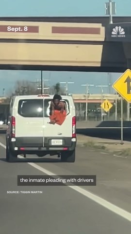 Video shows inmate hanging out of transport van