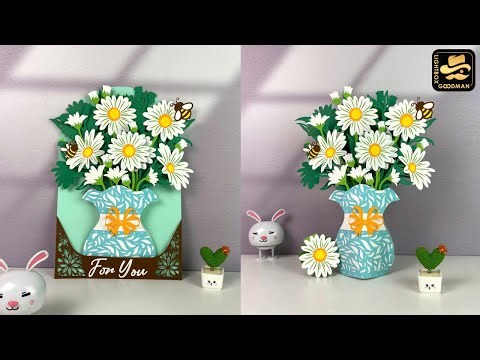 How To Make Paper Cut Pop Up Flower Vase Daisy Card