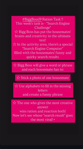 Mr khabri | #BiggBoss19 Ration Task !!This week’s task is - “Search EngineChallenge” ☆Bigg Boss has put the housemates’ brains and creativity to the... | Instagram