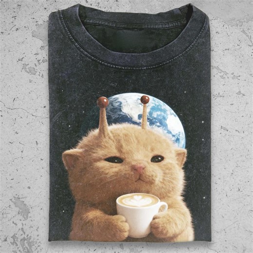 Funny Alien Cat Drink Coffee Shirt, Retro Brainrot Shirt, Drink Coffee Tee, Meme Shirt, Silly Cat Tee, Gift for Woman and Man - Etsy