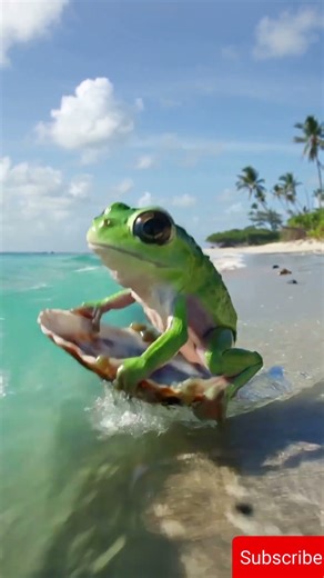 Frog on the Beach | Realistic 8K Surfing Adventure with Cute Vibes