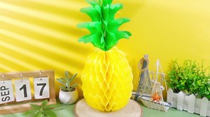 Blulu 12 Pieces 14 Inch Pineapple Party Decoration Honeycomb Centerpieces Pineapple Tissue Paper Centerpieces Table Decorations for Hawaiian Luau Party Birthday Wedding Home Favor